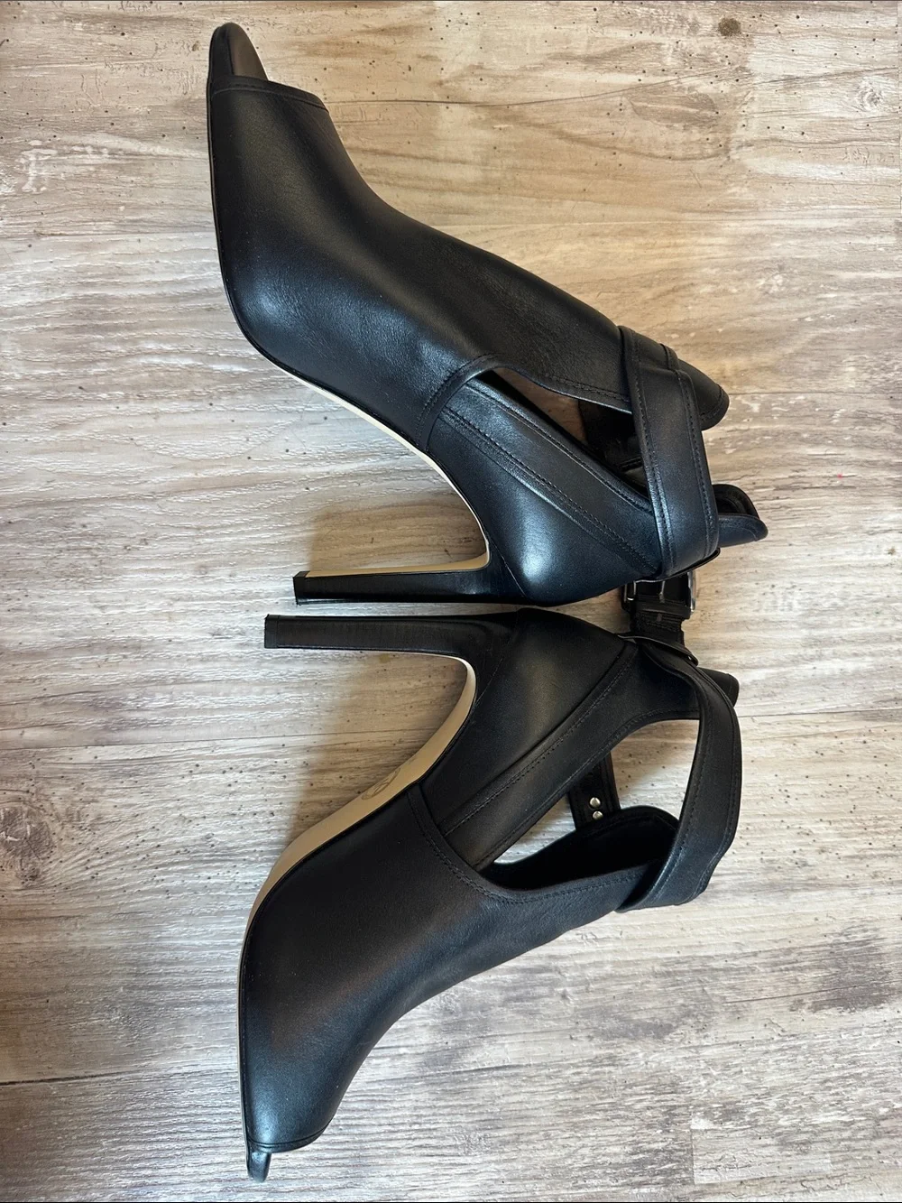 Michael Kors Black Leather Peep-Toe Ankle Booties with Buckle sz 8 never worn!